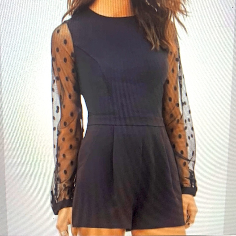 Like New Polka Dots Black Formal Romper side front pockets